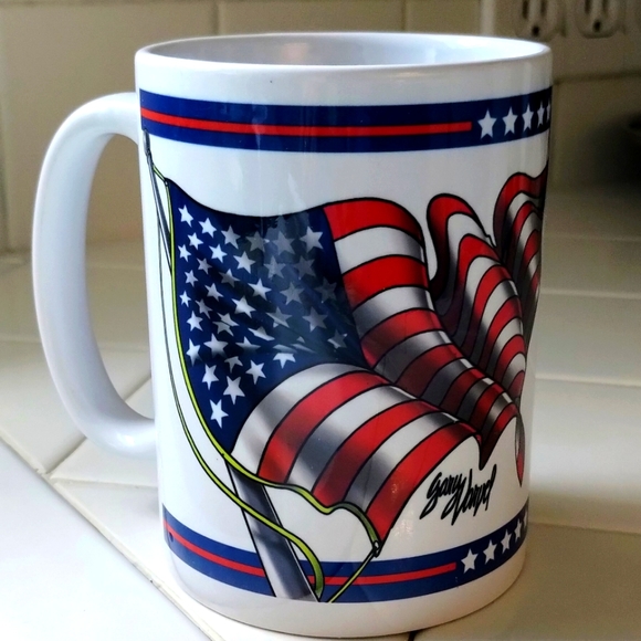 American flag/God Bless America White Large Ceramic Coffee Mug - Picture 1 of 8